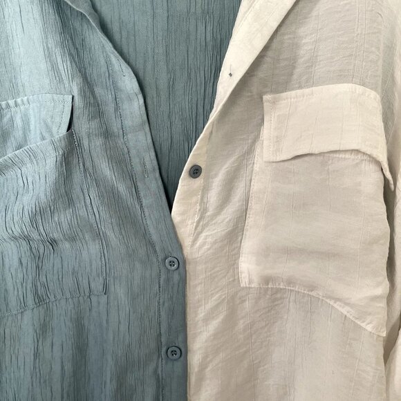 Chicsoul rayon blue white colorblock long sleeved button down top women size 2X - Picture 5 of 6